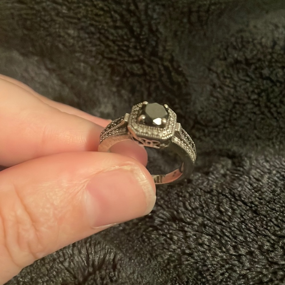 Sterling silver and black diamond ring
